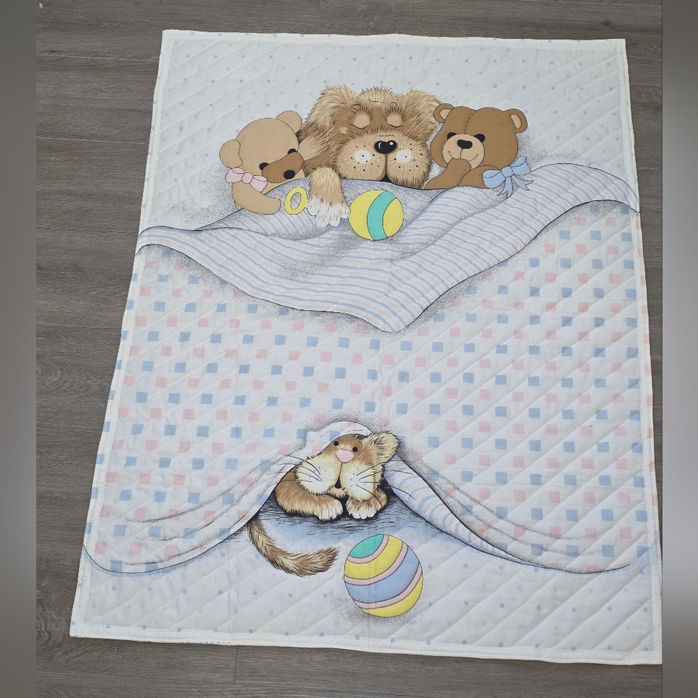 Rare Precious Moments Baby Quilt Sleepy Bears Collection Vintage? 34 X 44